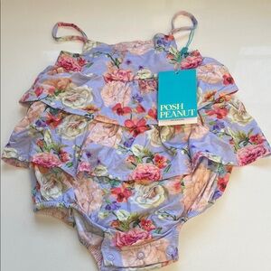Posh Peanut Lavender Floral Ruffle Romper